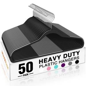 lot 2500 image: HOUSE DAY Non Slip Plastic Clothes Hangers 50 Pack with Rubber Pads, Black - Retail $30