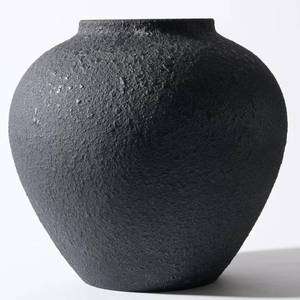 lot 2504 image: Large Black Round Vase, Pottery Rustic Look for Home Decor - Retail $63