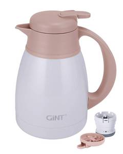 lot 2505 image: Pre Owned GiNT Insulated Coffee Carafe 34 Oz, Small Stainless Steel Flask for Hot Coffee with Fully Washable Detachable Lid, Portable Thermal Pitcher One-Hand Push Button Tea Dispenser for Travel Camping Office - Retail $30