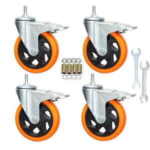 lot 2514 image: Heavy Duty Stem Caster Wheels M10-1.5X25mm Dual Locking No Noise PVC Threaded Stem Caster Wheels Pack of 4 for Workbench, Dolly, Furniture (5 Inch, Orange) - Retail $33