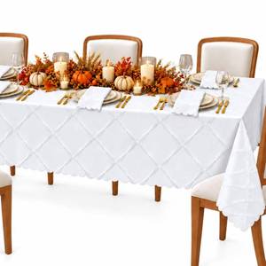 lot 2516 image: Newbridge Holiday Ribbons Bows White 60 x 102 Rectangle Tablecloth - Retail $28