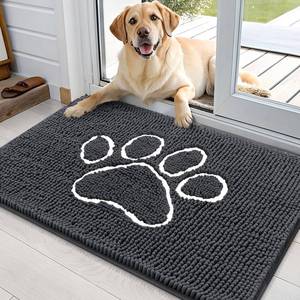 lot 2518 image: OLANLY Dog Door Mat for Muddy Paws 36x24, Paw Print Design Chenille Mud Mat - Retail $26