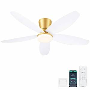 lot 2533 image: Surtime 42 Ceiling Fans with Lights-Low Profile Ceiling Fan with Light and RemoteAPP Control,Flush Mount Gold Ceiling Fan with Reversible White Blades - Retail $50