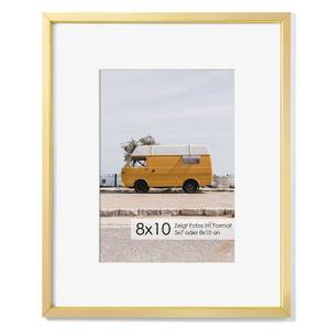 lot 2540 image: Fun Memories 8x10 Inch Metal Picture Frame - Aluminum Photo Frames - 5x7 Mat - Ideal for Wall or Tabletop Display - Wall Hook Hanging Hardware Included - Gold - Set of 1 - Retail $14