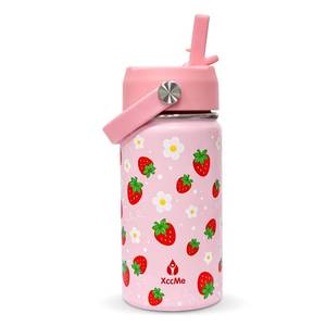 lot 2557 image: XccMe 14oz Strawberry Kids Water Bottle With Straw Lid,Insulated Double Wall Leak Proof & BPA-Free Kids Water Bottle,Stainless Steel Tumbler for Toddlers,Metal Bottle for School Boys Girls - Retail $17