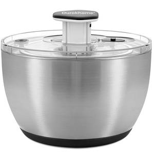 lot 2564 image: Ourokhome 6.3 QT Stainless Steel Salad Spinner, Large Lettuce Spinner with One-Hand Press Pump, Brake Button, Non-Slip Base and Retractable Handle, Vegetable Washer & Dryer for Greens, Fruits and Herb - Retail $36