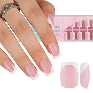 lot 2567 image: Misssix 160Pcs French Tip Press on Nails Short Square Pink Gel Fake Nails - Retail $10
