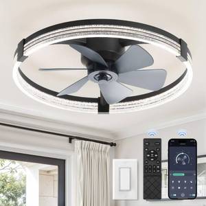 lot 2579 image: ZMISHIBO Ceiling Fan with Light and remote, 23 Low Profile Ceiling Fans - Retail $50