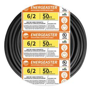 lot 2591 image: Energeaster Stranded Indoor 62 NM-B Copper Cable with Ground 50FT, Black - Retail $140