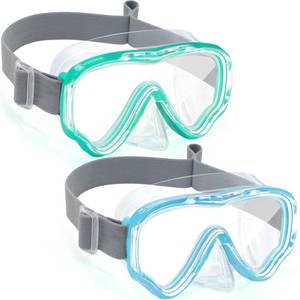 lot 2595 image: Vvinca Swim-Goggles with Nose Cover, 2 Packs Elastic Fabric Strap Snorkel Swim Mask Anti Fog UV No Pull Hair for Kids 3-14 - Retail $22