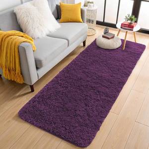 lot 2601 image: OLANLY 2x6 Machine Washable Runner Rugs for Hallway, Soft Fluffy Shaggy Bedside Rugs for Bedroom, Living Room, Indoor Floor Carpet for Kids Girls and Boys, Home Decor Aesthetic, Dark Purple - Retail $25
