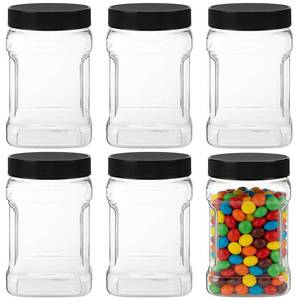lot 2617 image: MISSING LIDS Ghligna 6 PCS Square Clear Plastic Jars with Lids, 32 oz PET Square Containers with Pinch Handle Wide Mouth Plastic Canisters Storage Containers for Candy Peanut Cookies Snacks Kitchen Supplies - Retail $6,933