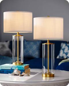 lot 2624 image: EDISHINE 23.6Glass Table Lamp Set of 2, DIY Refillable Rotary Switch Gold - Retail $80