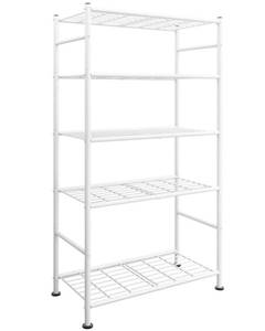 lot 2636 image: Sakugi Storage Shelves - 5 Tier Shelf Organizer, Heavy Duty Garage Shelving Unit with Leveling Feet, Stable Metal Shelves Organizer for Pantry, Kitchen and Closet, 33.0 W x 12.6 D x 72.0 H, White - Retail $57