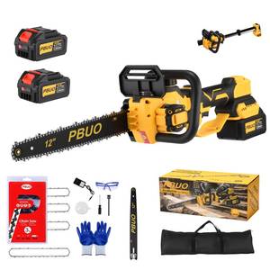 lot 2658 image: PBUO 12 Cordless Brushless Electric Chainsaw (Yellow) - Retail $463