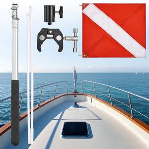 lot 2660 image: MOPHOEXII Dive Flag with Adjustable Stability Flag Pole,Diver Down Flag with Removable Boat Flag Pole for 0.6-2 Inch Round and Pontoon Square Rail - Retail $20