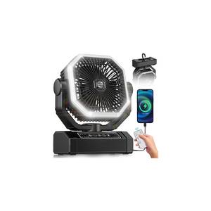 lot 1020 image: Portable Rechargeable Fan - 9-Inch Camping Fan for Tent, 20000mAh(60Hrs) Battery Operated Fan for Camping, Auto Oscillation Cordless Fans, Tent Fans with RemoteLight, 4 Speeds, 4 Timing, Outdoor - Retail $32