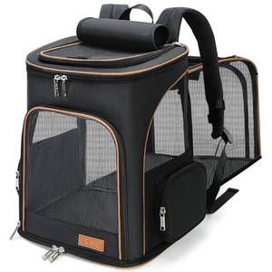 lot 1021 image: Lekereise Pet Carrier Backpack Expandable Cat Backpack Carrier for Small Dogs Large Cats Puppies, Dog Backpack Carrier for Hiking Travel Outdoor Hold Pets Up to 20 25 Lbs, Black - Retail $45