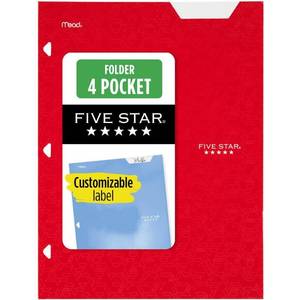 lot 1040 image: Five Star 4 Pocket Paper Folder Red - Retail $37