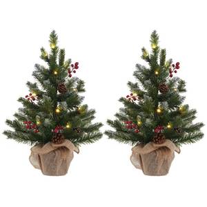 lot 1047 image: MEETYAMOR 2 FT Mini Christmas Tree, Set of 2 24 PE Prelit Small Artificial Tabletop Snow Flocked Christmas Trees Decor with 20 Lights Timer, Outdoor Indoor Porch Table Xmas Christmas Decorations - Retail $52