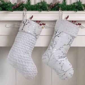 lot 1056 image: Vanteriam 4PCS White Faux Fur Christmas Stockings, 20 Inch Large White Plush Faux Fur with Glitter Silver Berries and Sequins Snowy Xmas Hanging Stockings for Holiday Decoration Pack of 2 - Retail $23