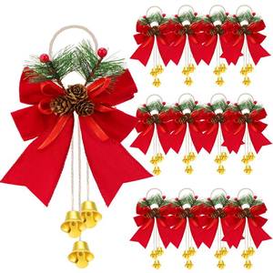 lot 1070 image: Yuxung 12 Pcs Red Christmas Bows with Pine Cones and Bell Toppers for Kitchen Cabinet and Party Decoration - Retail $27