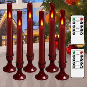 lot 1072 image: Lezonic Flameless Windows Candles Battery Operated with Timer Remote, 6Pcs Burgundy Red Acrylic Flameless Candlesticks with Holders, LED Taper Candles Flickering for Christmas, 0.8 x 8 inches - Retail $65