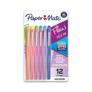 lot 1084 image: Paper Mate Flair Felt Tip Pens  #1 Teacher Choice  Medium Tip  Specialty Colors  12 Count - Retail $15