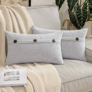 lot 1111 image: MIULEE Light Grey Lumbar Throw Pillow Covers 12x20 Inch Set of 2 Triple Button Rustic Vintage Pillowcases Farmhouse Decorative Throw Pillows for Couch Home Living Room - Retail $19