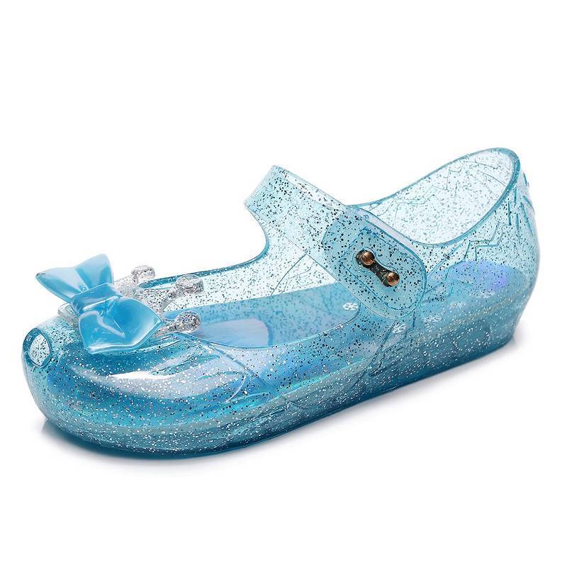 lot 170 image: Dress Shoes for Girls, Toddler Girls Princess Jelly Sandals Blue Jellies Flat Size 11 Clear Sparkle Mary Jane Dance Party Cosplay Glitter Shoes with Bow Retail $13