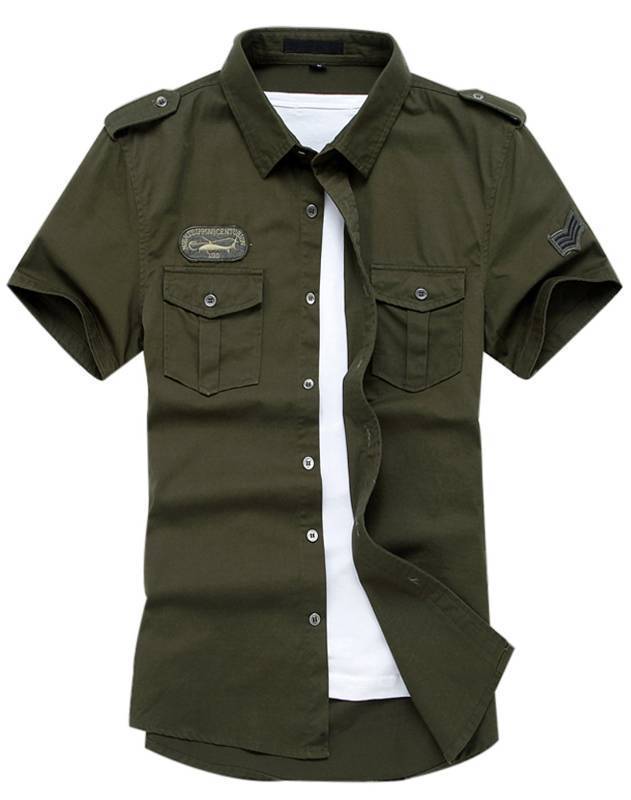 lot 174 image: Gihuo Men Shirt Short Sleeve Military Button Down Army Tactical Shirt Utility Cargo Work Uniform Shirt Tops (X-Large, Army Green) Retail $20