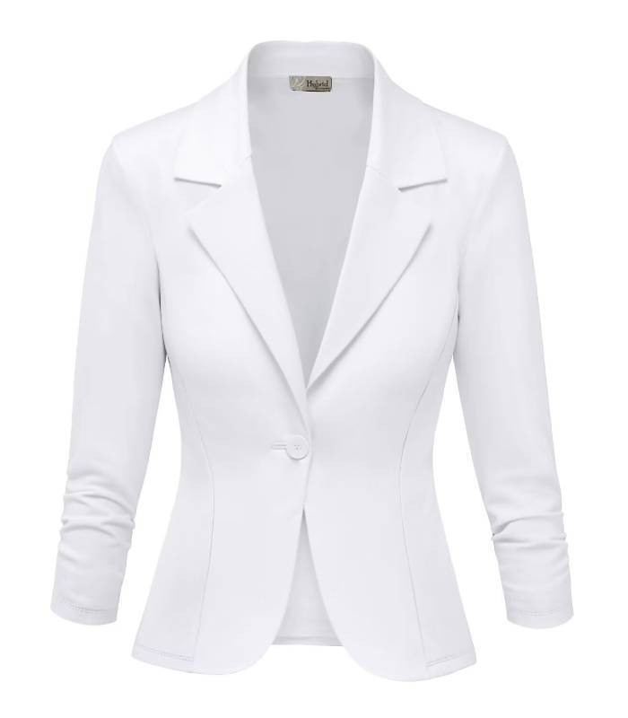 lot 184 image: Hybrid & Company Womens Lightweight Casual Work Office Stretch Ponte Cardigan Blazer Jacket JK1131 White XLarge Retail $26