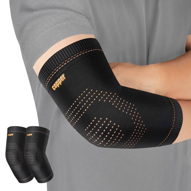 lot 188 image: Copper Elbow Sleeve,Elbow Compression Sleeve, Elbow Brace For Tendonitis and Tennis Elbow,Golfers, Arthritis, Bursitis. Elbow Pain Relief,Weightlifting, Fit for Men & Women - Retail $20
