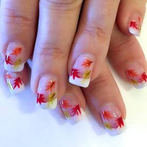 lot 125 image: Fall Press on Nails French Tip Fake Nails Short Square Autumn Leaves False Nails with Designs Full Cover Artificial Acrylic Nails Glossy Glue on Nails for Women Girls DIY Thanksgiving Nail Art Decor - Retail $10