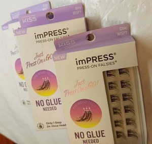 lot 148 image: KISS imPRESS Falsies Press On Self Adhesive Eyelashes  Mixed Lot of 3- edgy, airy, chic - Retail $30