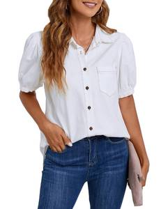 lot 190 image: BMJL Womens Denim Shirt Button Down Blouse Denim Tops(M) Ivory wTan contrast stitching - Retail $35