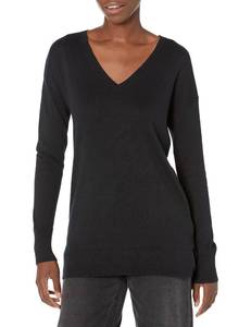 lot 204 image: Amazon Essentials Womens Lightweight V-Neck Tunic Sweater, Long Sleeve, Ribbed, Black, 4X - Retail $17