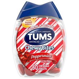 lot 218 image: Tums Chewy Bites Peppermint Extra Strength Chewable Antacid for Heartburn - 60ct - Retail $12