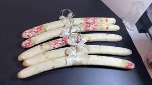 lot 70317 image: Floral Bridal Hangers for Wedding Dress, 16 Inch Satin Padded Hanger - Retail $15