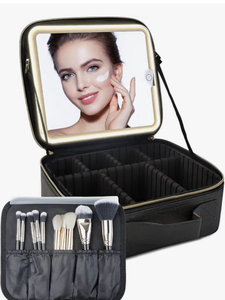 lot 70318 image: Black Cosmetic Organizer Case with Mirror and Dividers - Retail $25