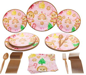 lot 70331 image: Holiday Gingerbread Teddy Bear Dinnerware Set Plates Napkins Utensils - Retail $15