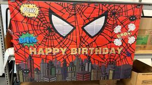 lot 70351 image: Spider-Man Happy Birthday Banner Red Web Design - Retail $10