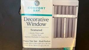 lot 70358 image: Comfort Bay Decorative Window Textured 3 Piece Tier Set Rod Pocket - Retail $10