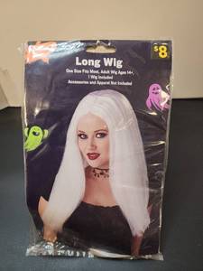 lot 71184 image: Long Wig White One Size Fits Most Adult Ages 14 - Retail $8