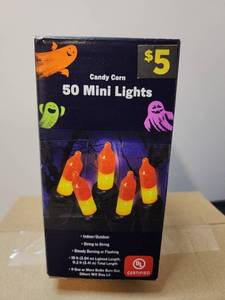 lot 71247 image: Candy Corn 50 Mini Lights String Indoor Outdoor 10 ft Lighted Length 2pk - Retail $10