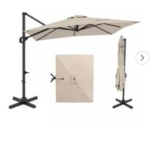 lot 9716 image: Cantilever Patio Umbrella with 360° Rotation Easy Tilt Adjustment 8 Ribs Beige - Retail $319