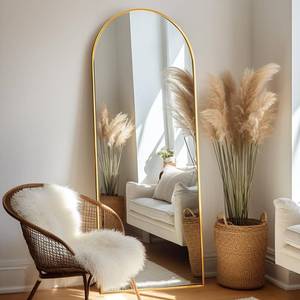 lot 9727 image: Prywot Arched Full Length Mirror, 76x34 Free Standing Floor Mirror, Gold - Retail $135