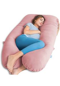 lot 9730 image: QUEEN ROSE Cooling Pregnancy Pillow, U Shaped Maternity Body Pillow, PinkSilky soft cover, full body pregnancy pillow for sleeping, designed for pregnant women and comfortable side sleeping, - Retail $51