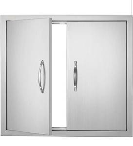 lot 9732 image: VEVOR BBQ Access Door, 26W x 24H Inch Double Outdoor Kitchen Door, Stainless Steel Flush Mount Door, Wall Vertical Door with Handles, for BBQ Island, Grilling Station, Outside Cabinet - Retail $63