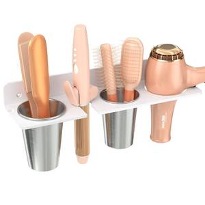 lot 9736 image: HIIMIEI Hair Tool Organizer Wall Mount, White Acrylic Hot Tool Holder - Retail $22